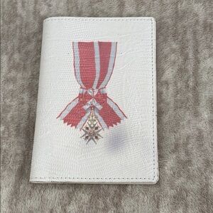 Hexa by Kuho Textured White Leather Passport Holder with Red Ribbon Design